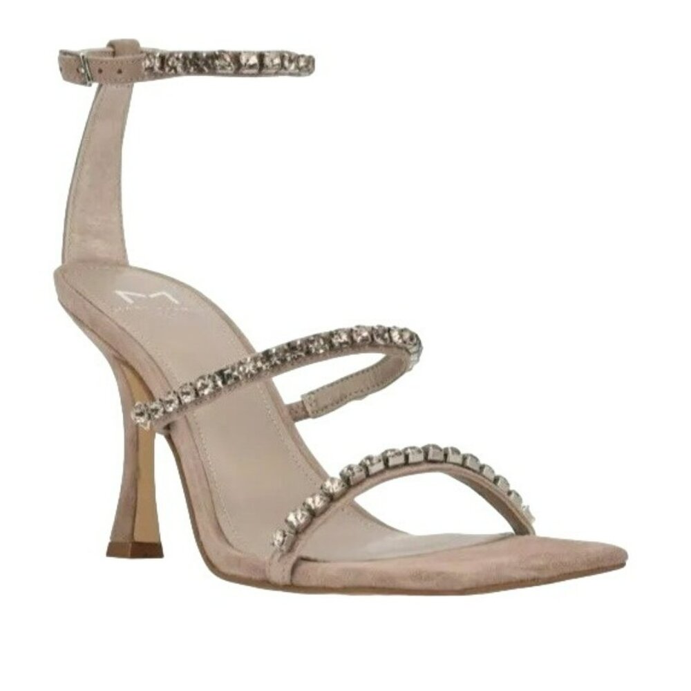 Marc Fisher Dezzi Rhinestone Ankle Strap Open Toe Sandals 7.5M Light Neutral NEW